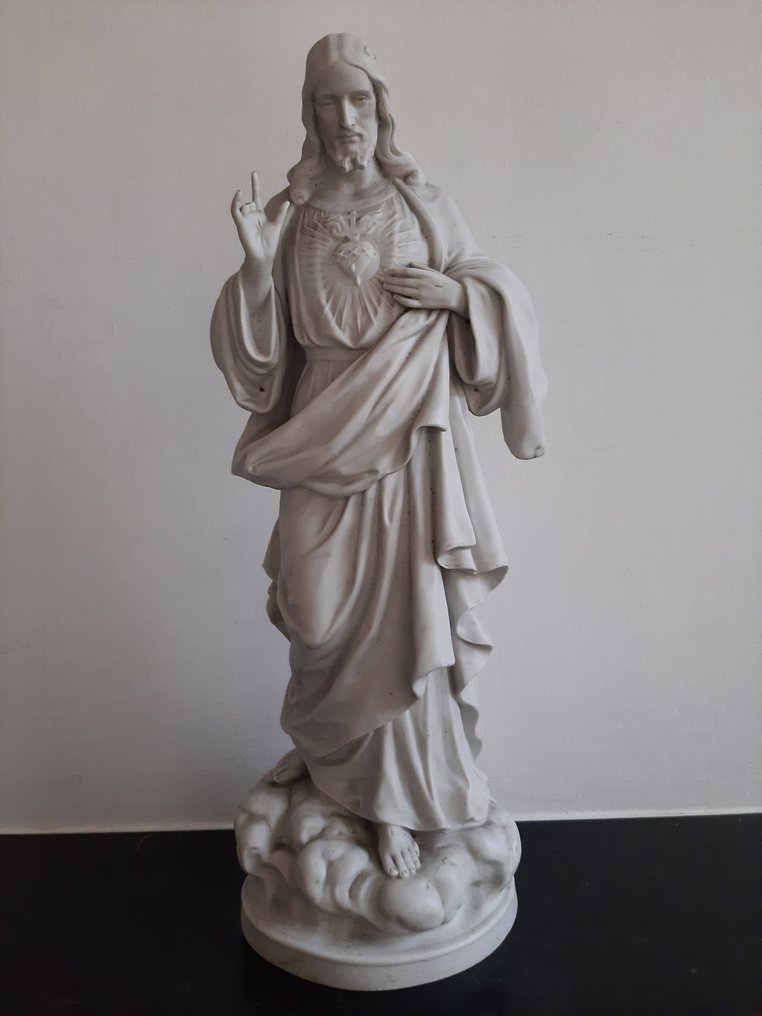 Det Hellige Hjerte - Porselen - 1800-1850 - Signert XIX kjeksestatue #1.0