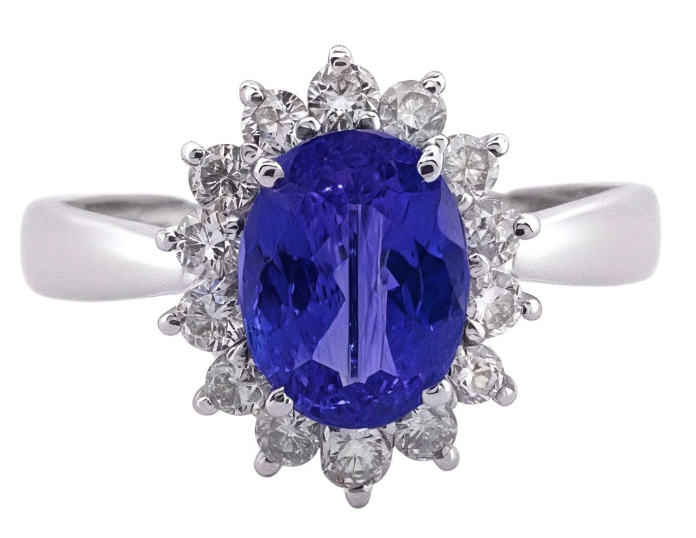 Nincs minimálár - Gyűrű - 18 kt. Fehér arany Tanzanit - Gyémánt #1.0