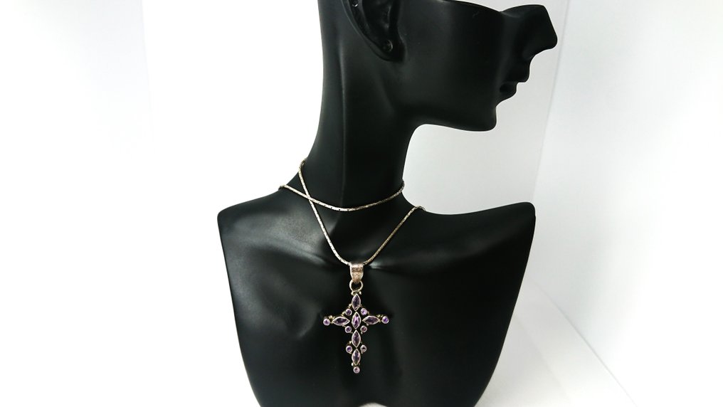 Senza prezzo di riserva - Ciondolo Argento -  3.00ct. tw. Ametista - Ametista - Croce di ametista vintage #4.3