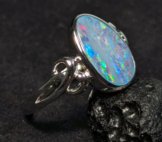 χωρίς τιμή ασφαλείας - Δαχτυλίδι Ασημί - 1.80ct. tw. Οπάλιο - Doublet Lightning Ridge Australia #4.3