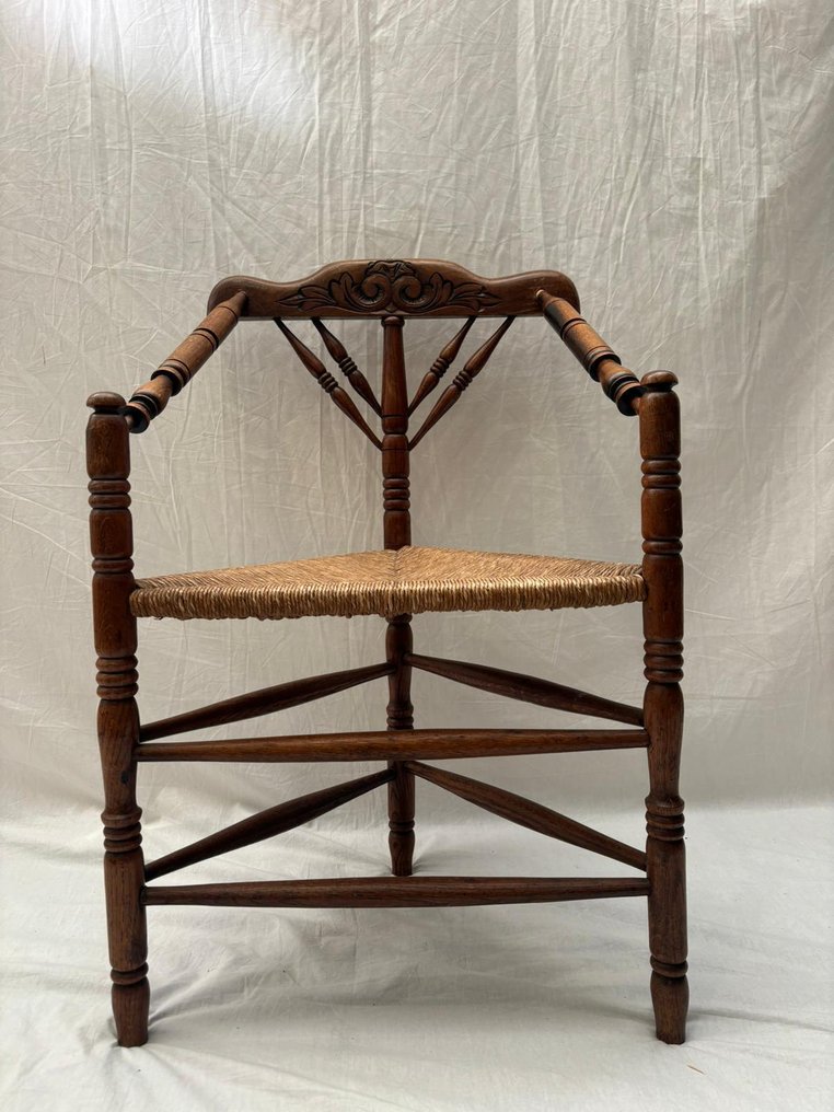 椅 - 法式卷线角落椅，带柳条装饰 - 木, 藤 #1.0