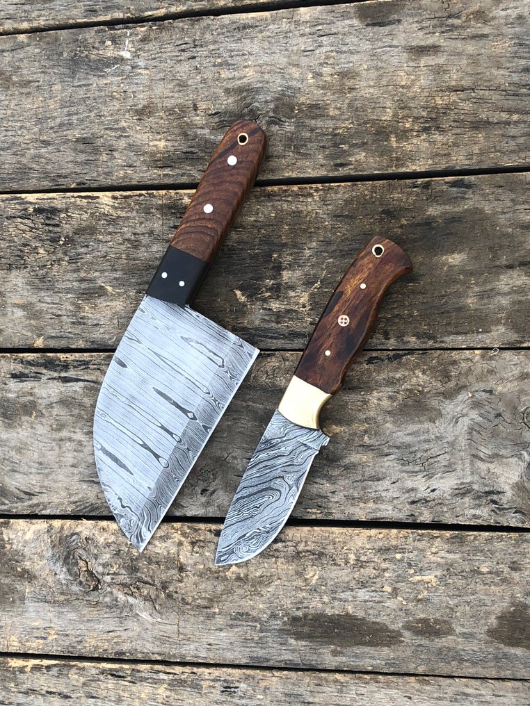 廚刀 - 声望手工塞尔维亚厨师剁刀与剥皮刀，锻造钢，玫瑰木柄 - 北美 - 皮套 (RT4) #2.1