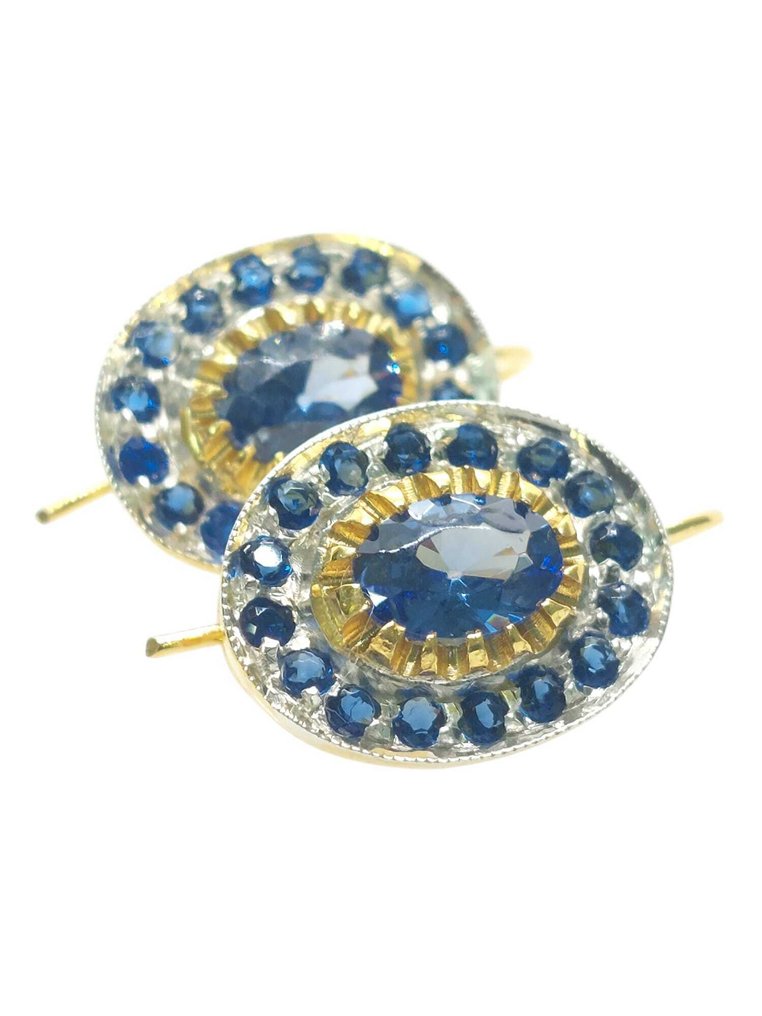 没有保留价 - 耳环 - 9 kt. 银, 黄金 蓝宝石 - 蓝宝石 #3.2