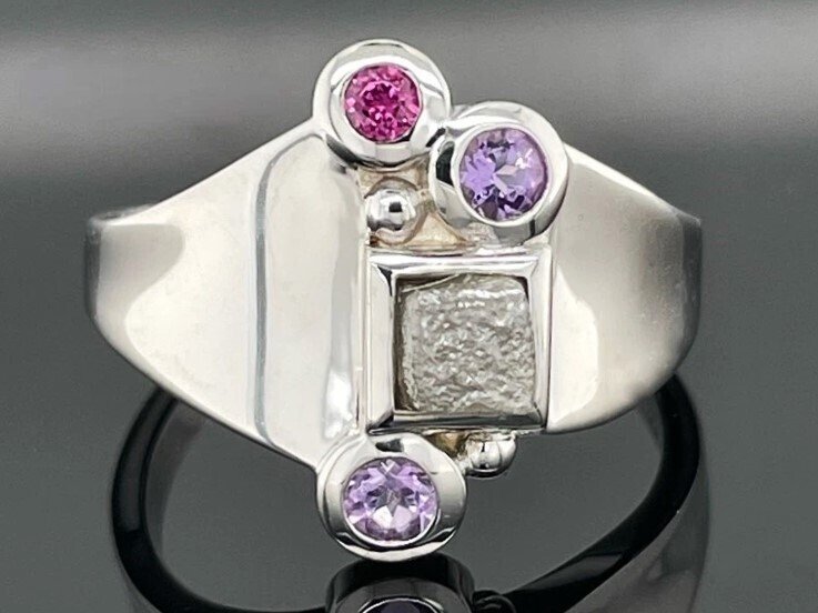 Fără preț de rezervă - Inel Diamant natural de 0,700 ct - Argint 925 - Ametist - Rhodolith - cu certificat #1.0