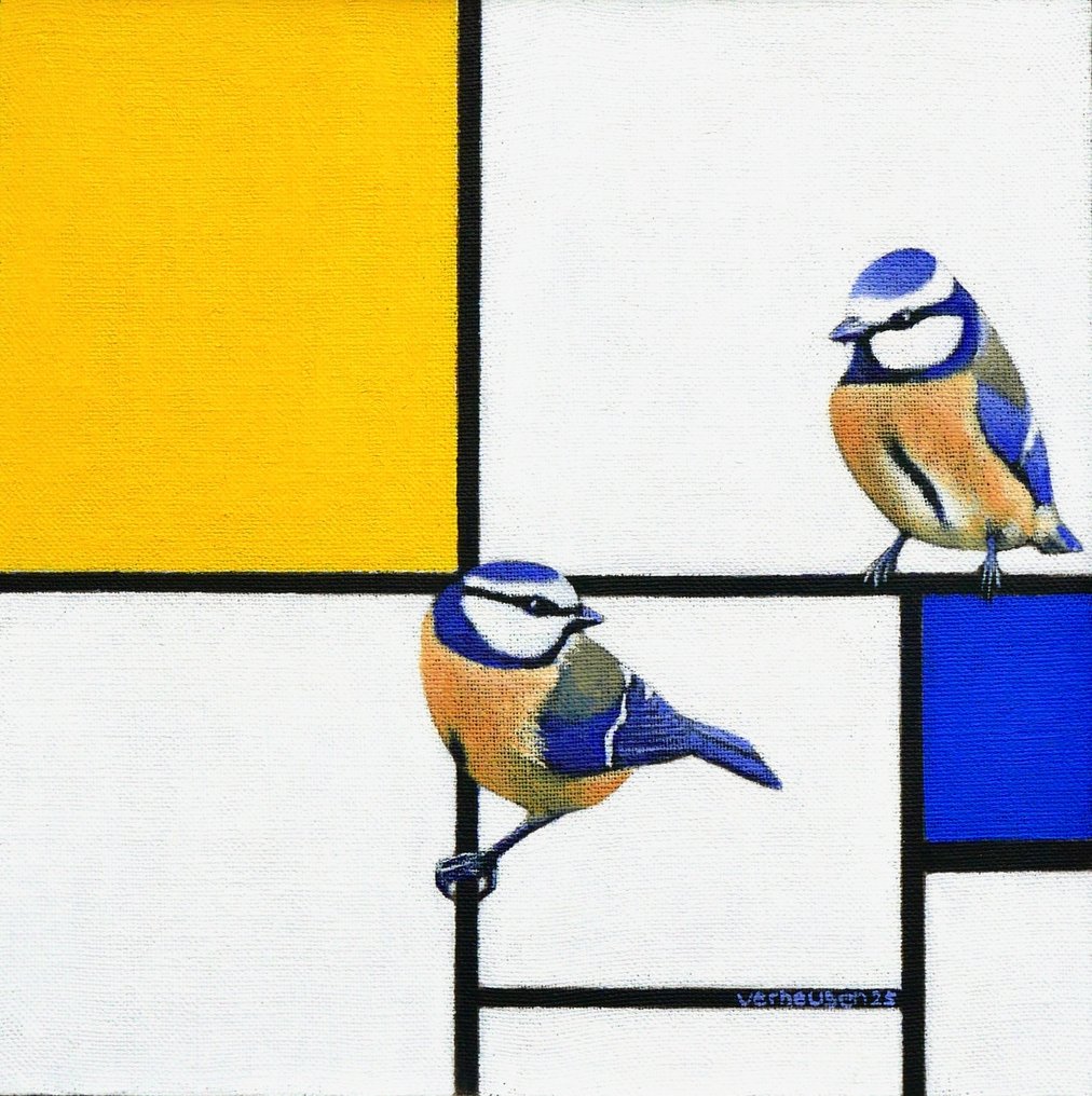Jos Verheugen - Free after Mondrian, with Blue Tits (M1088) #1.0