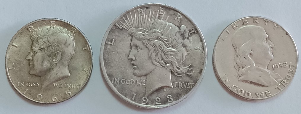 美國. Lotto di 3 monete in argento, 1923/1965  (沒有保留價) #1.0