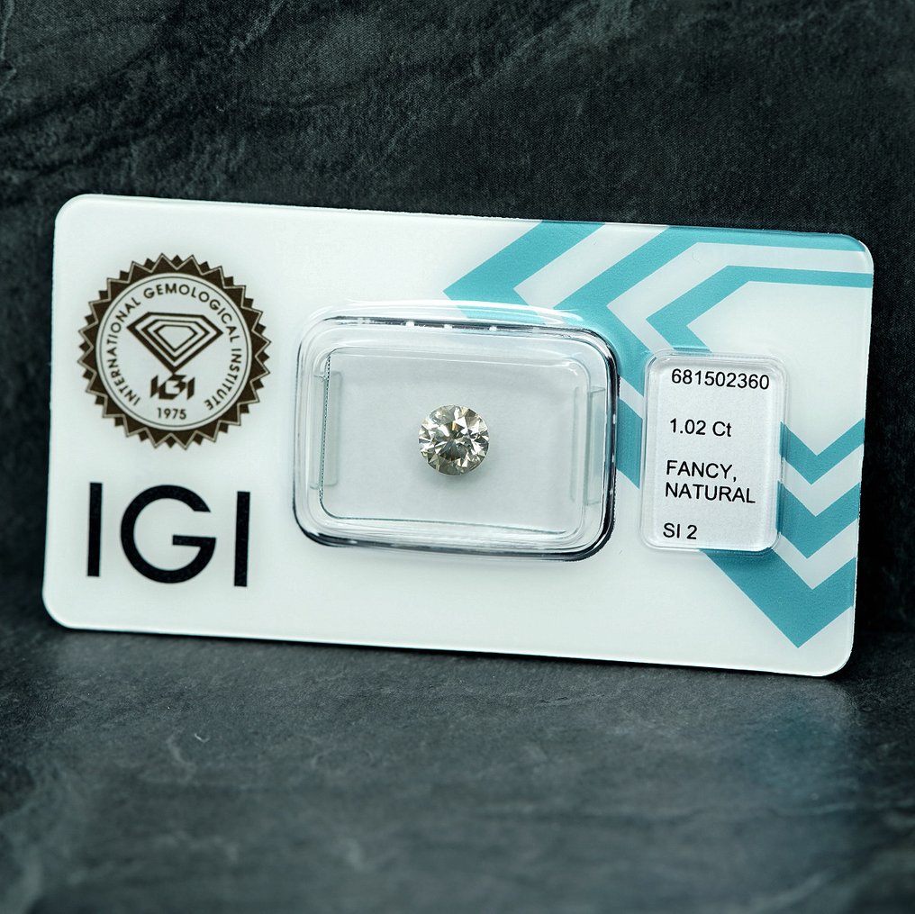 1 pcs Διαμάντι (Φυσικού χρώματος) - 1.02 ct - Στρογγυλό - Fancy light Γκριζωπό Κίτρινο - SI2 - International Gemological Institute (IGI) #4.3