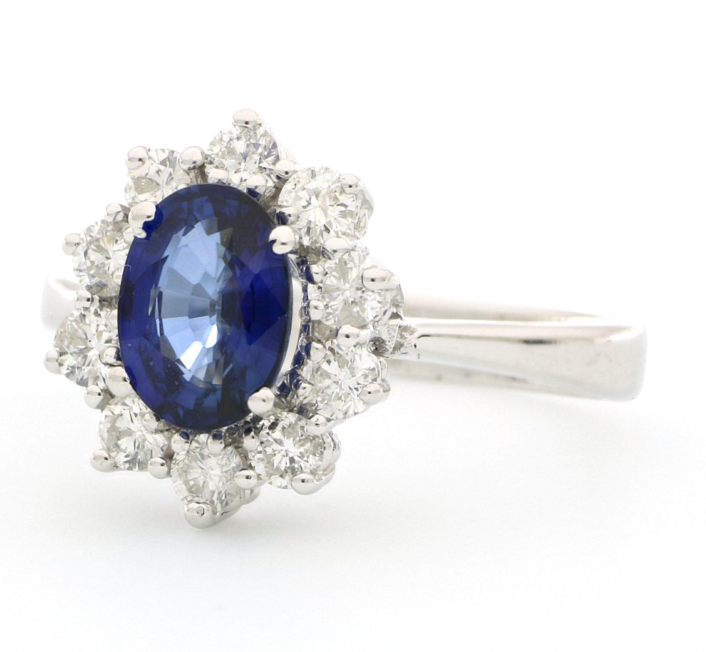 Zonder minimumprijs - Ring - 18 karaat Witgoud - 1.80ct. tw. Saffier - Diamant #3.2