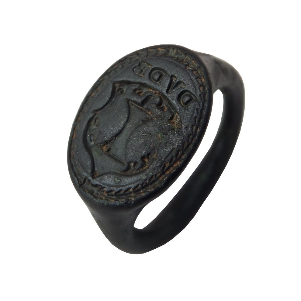 文艺复兴时期 黄铜色 配有法国纹章的纹章印戒 #1.0