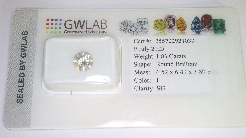 1 pcs Διαμάντι (Φυσικό) - 1.03 ct - Στρογγυλό - I - SI2 - Gemewizard Gemological Laboratory (GWLab) #1.0