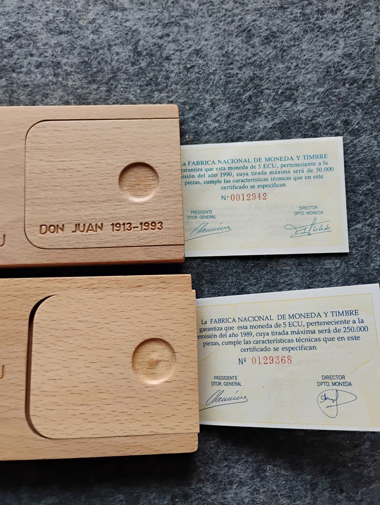 Ισπανία. Juan Carlos I. 2x 5 ECU 1989 - 1993 Argento FDC  (χωρίς τιμή ασφαλείας) #4.3