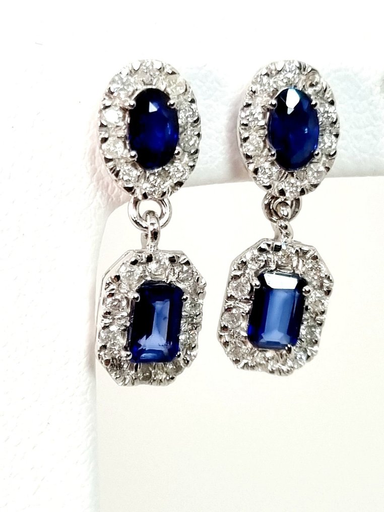 Σκουλαρίκια - 18 καράτια Λευκός χρυσός Ζαφείρι - Διαμάντι #2.1