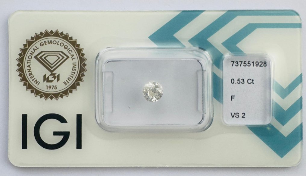 没有保留价 - 1 pcs 钻石  (天然)  - 0.53 ct - 圆形 - F - VS2 轻微内含二级 - 国际宝石研究院（IGI） #1.0