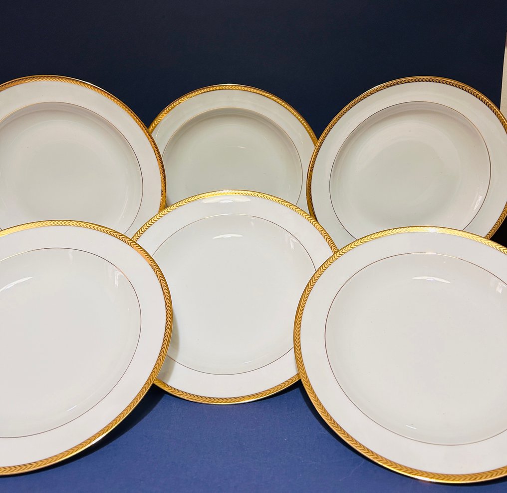 Jammet Seignolles - Limoges - Gemberset (6) - Set van 6 soepborden - Gouden rand - Fijn Frans porselein, 24 kt goud - Exclusief servies #1.0