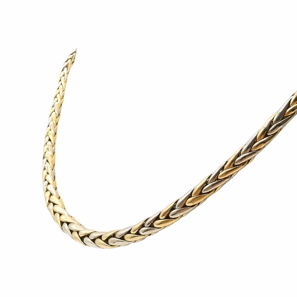 頸鏈 - 18 克拉 黃金, 白金 - 棕榈叶针脚 #3.2