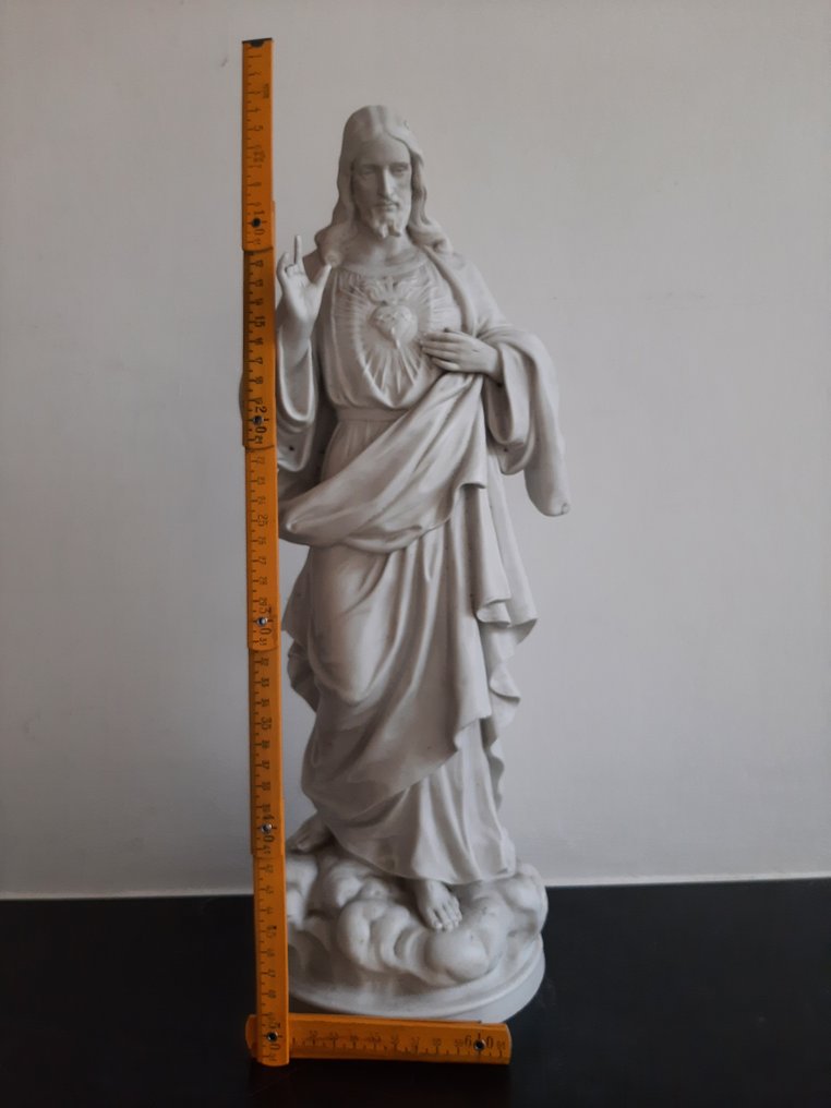 Det Hellige Hjerte - Porselen - 1800-1850 - Signert XIX kjeksestatue #1.0