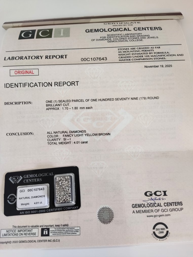 No reserve price - 179 pcs Diamond (Natural coloured) - 4.01 ct - Round - Fancy light Yellow Brown - I1, SI1 - Gemmological Centre Israel (G.C.I.) #1.0