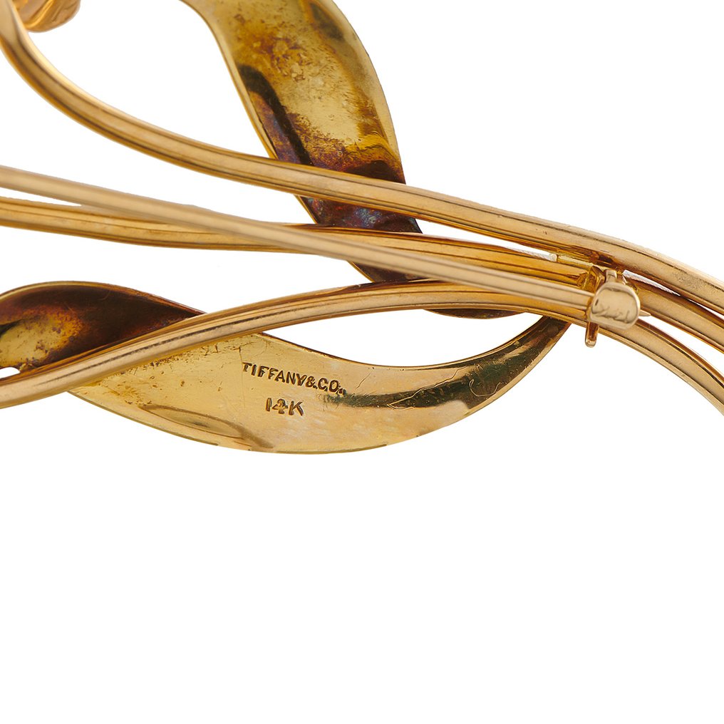 Tiffany & Co. - 胸針 - 14 克拉 Tiffany & Co. 复古14K黄金0.50克拉钻石与红宝石花形胸针, 黃金 - 1.50ct. tw. #4.3