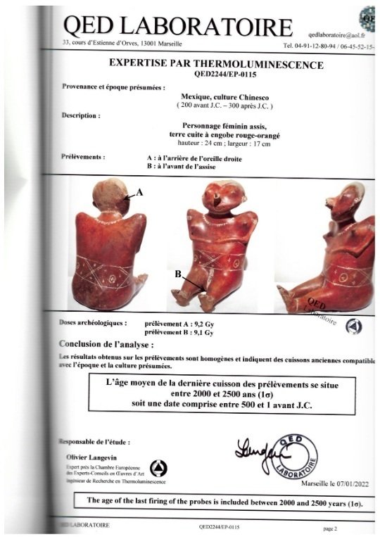 前哥伦布时期 - 墨西哥西部（Chinesco） 陶瓷 坐着的女性形象，带有TL测试和德国出口许可证 - 24 cm #3.2