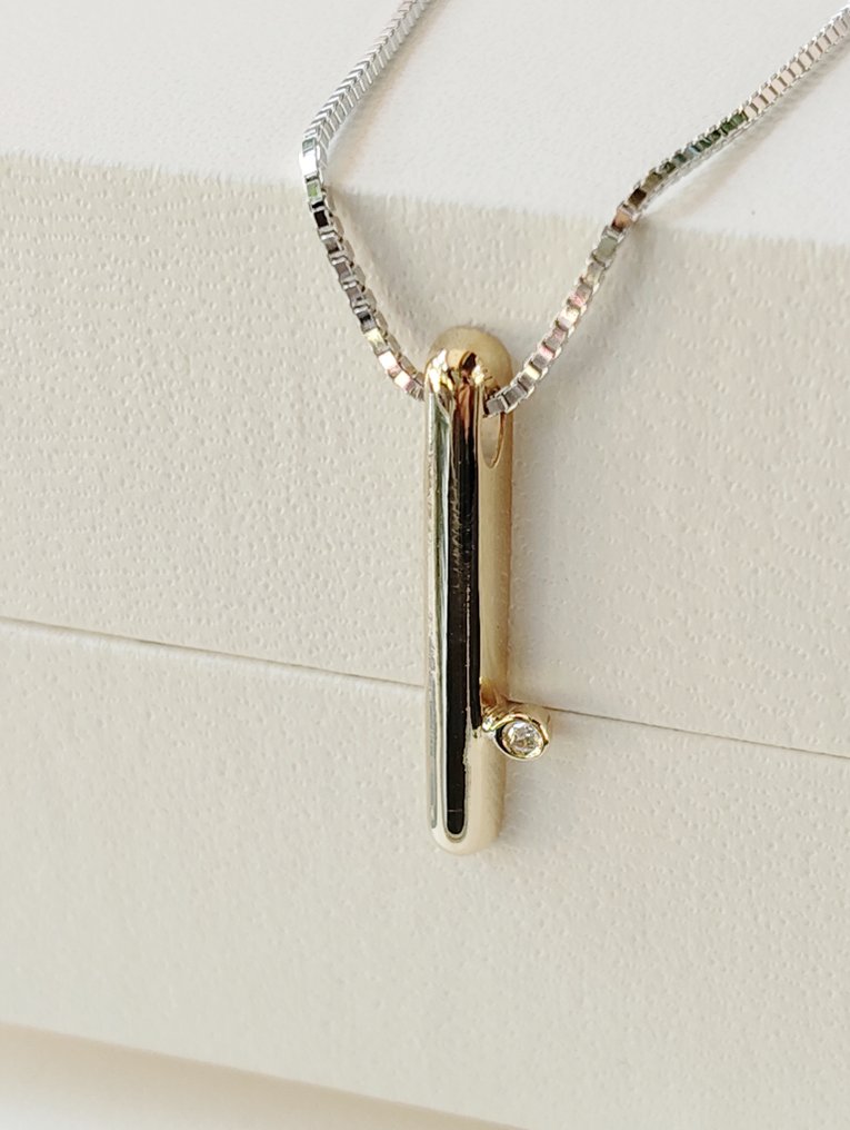 没有保留价 - 吊坠项链 - 18K包金 黄金, 白金 -  0.01ct. tw. 钻石 (天然)  #1.0