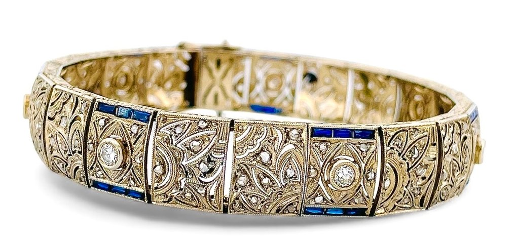 Rannekoru - 18 kt. Valkokulta Timantti (Luonnollinen) - Safiiri #3.2