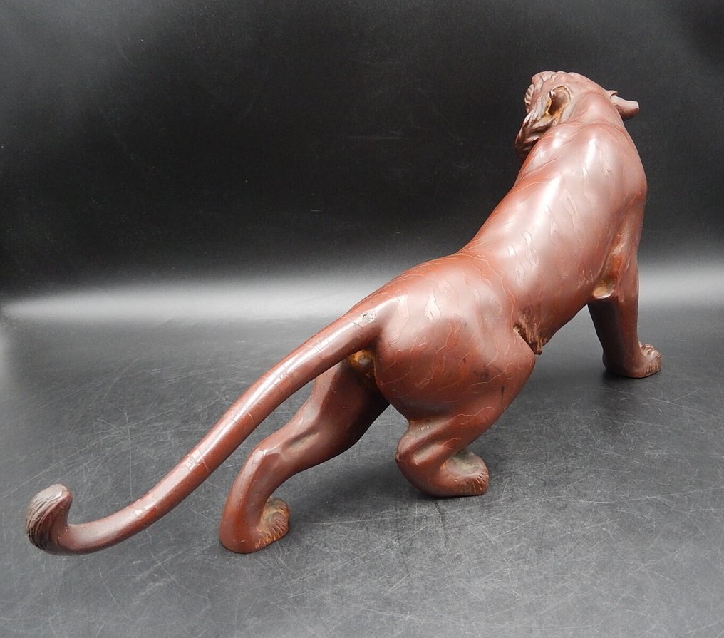 Decoratief ornament - Koperen tijgerbeeldje met kristallen ogen - Japan #4.3