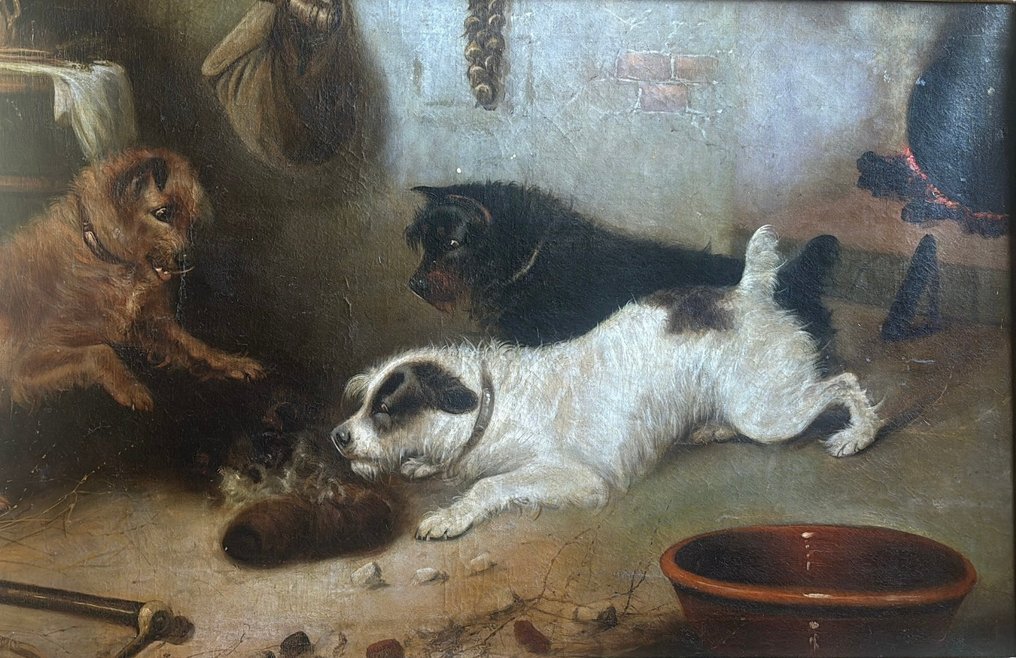 Scuola inglese (XIX) - Cani che giocano in una cucina #1.0