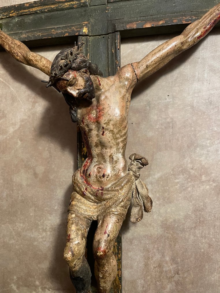 Crucifix - Lemn policrom - SFârșitul secolului al XVII-lea - Corpus Christi Baroc Spaniol #1.0