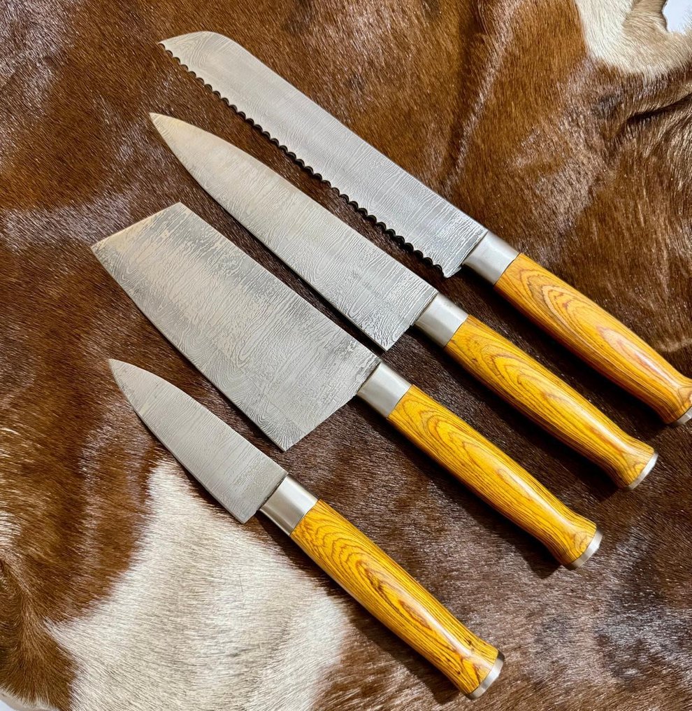 厨刀 -  厨房刀具套装 )(003) - 美国 Exoric 木柄和 1095/15N20 折叠钢 - 英国 - 厨房刀具套装 #1.0