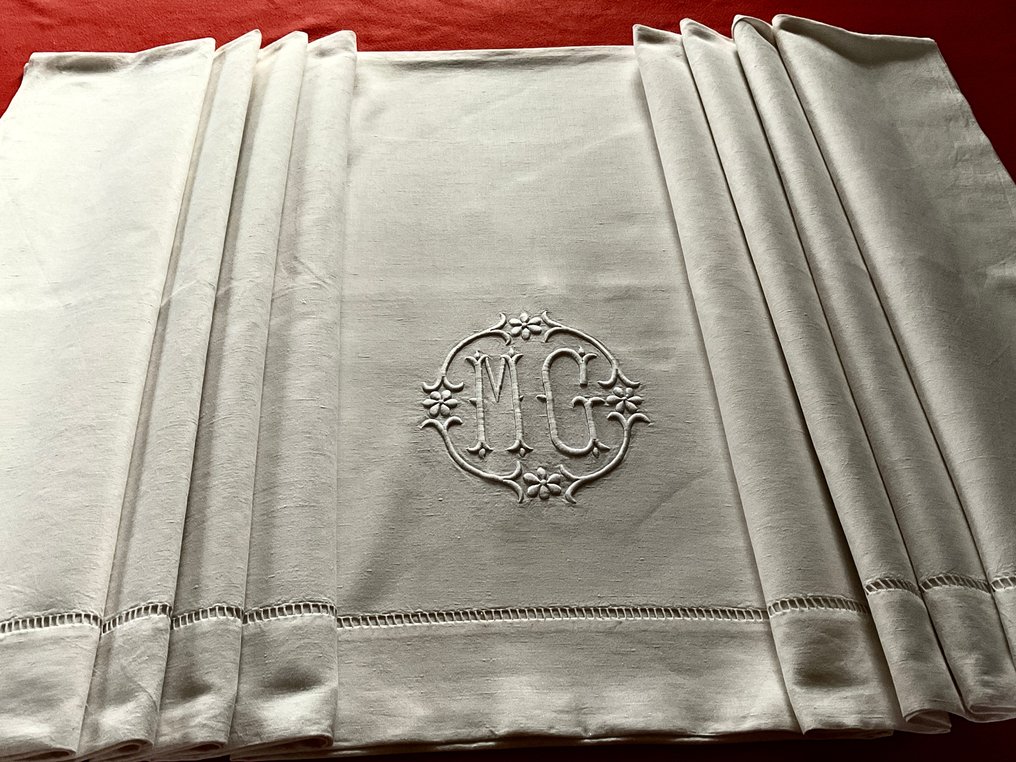 Roupa de cama do início do século XX com as iniciais M.G. - Têxtil  - 3 m - 2.1 m #1.0