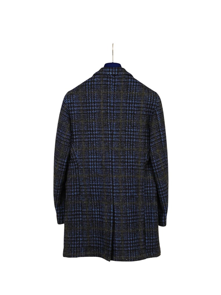 SANTANIELLO RRP 650 Wool-Blend Coat – Blue/Green Houndstooth Check – Alpaca Blend – 48 IT - 外套 - New with tags #1.0