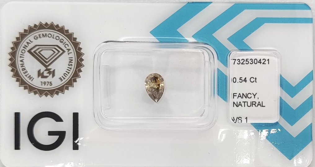 No Reserve Price - 1 pcs Diamond  (Natural coloured)  - 0.54 ct - Pear - Fancy Yellowish Brown - VS1 - International Gemological Institute (IGI) #1.0