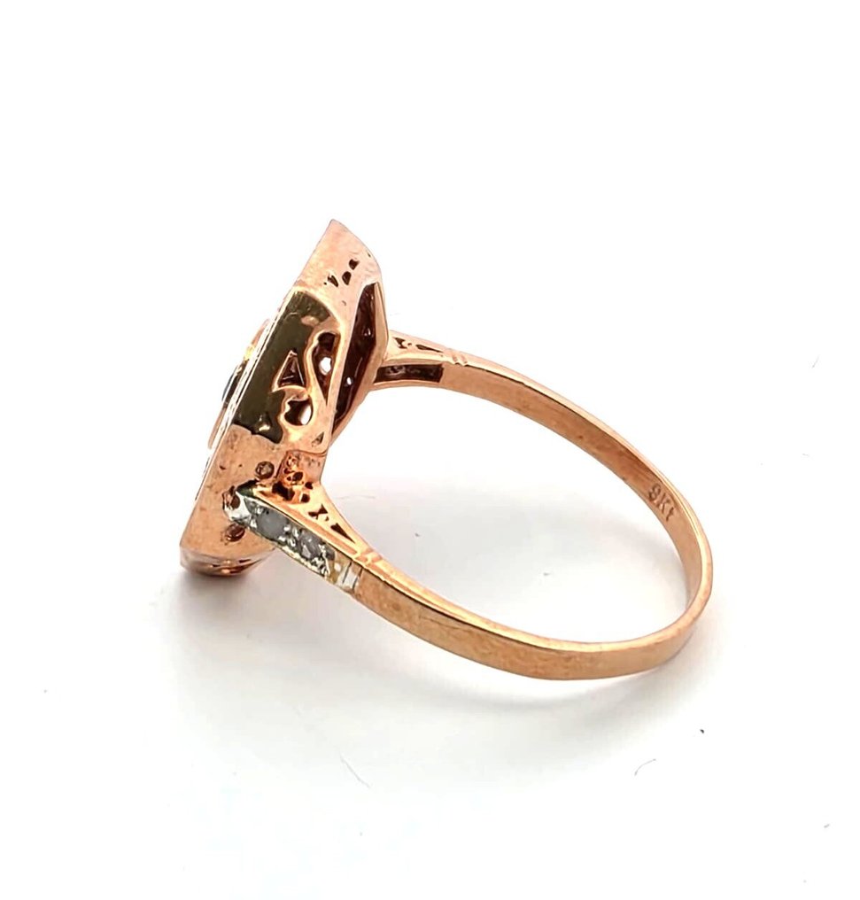 χωρίς τιμή ασφαλείας - Δαχτυλίδι - 9 kt. Ροζ χρυσό, Ασημί Σμαράγδι - Διαμάντι #4.3