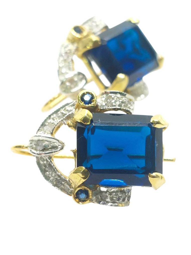 χωρίς τιμή ασφαλείας - Σκουλαρίκια - 9 kt. Ασημί, Κίτρινο χρυσό Ζαφείρι - Διάφοροι πολύτιμοι λίθοι #4.3