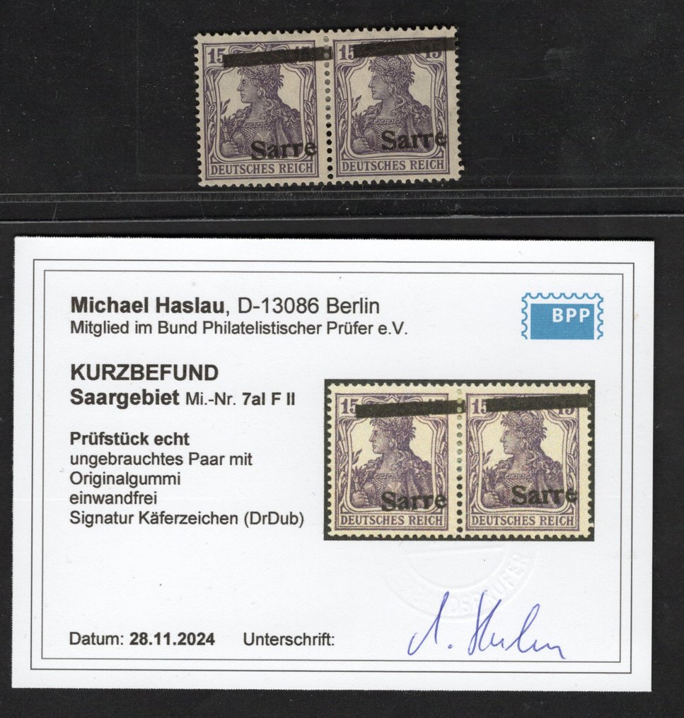 Sarre - Ζευγάρι με surcharge à cheval και «e» brisé! Πολύ όμορφο, υπογεγραμμένο, πιστοποιητικό. Maury: 750€ - Maury 7zc*/mh #1.0