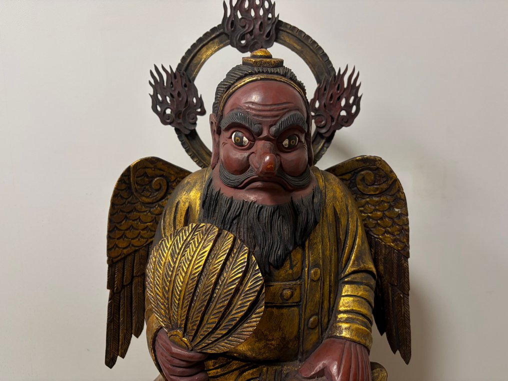 Eextra-large(80cm) wooden gilded Tengu statue and features a magnificent sculptured area - 雕塑 木 - 日本 #1.0