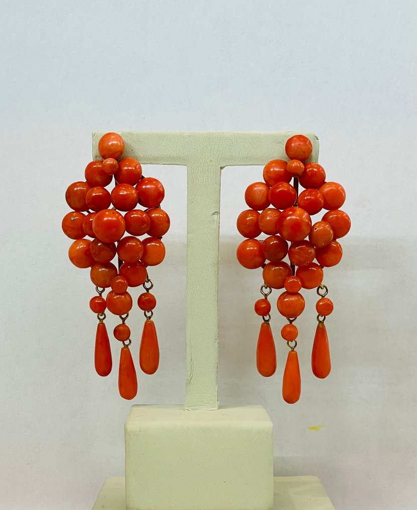 Σκουλαρίκια - 18 καράτια Κίτρινο χρυσό Κοράλλι - Κοράλλι #1.0