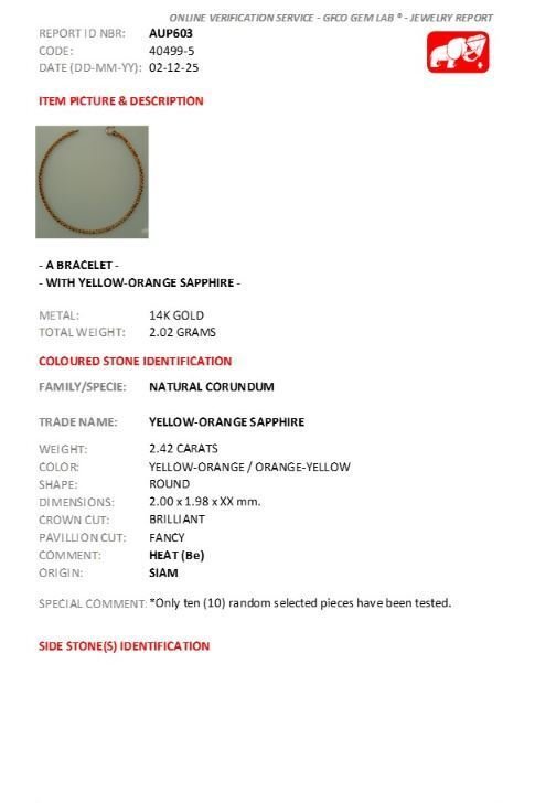 Sans prix de réserve - Bracelet - 14 carats Or jaune -  2.42ct. tw. Saphir - Certificat GFCO #3.2