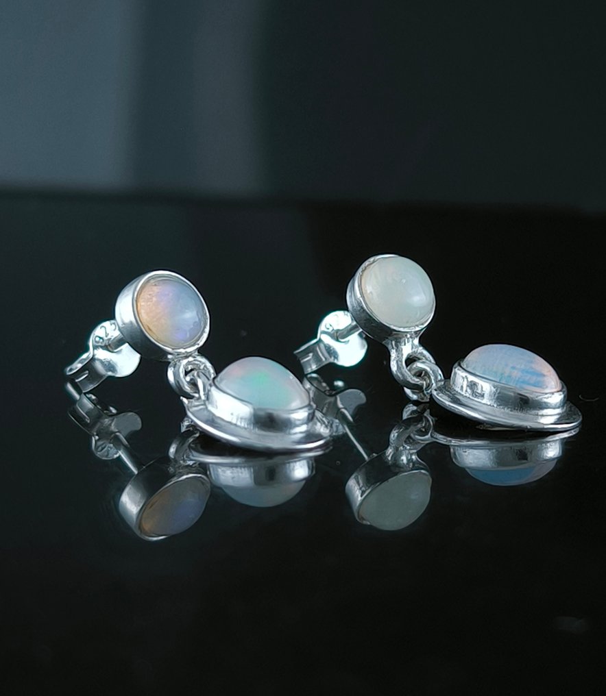 Opal Sterling Silver Earrings - Height: 20 mm - Width: 8 mm- 2.66 g - (2) #3.2
