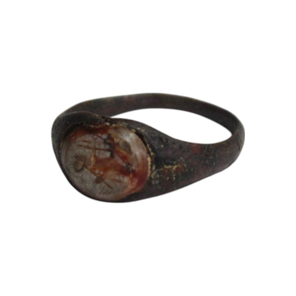 Αρχαία Ρωμαϊκή Μπρούντζος Δαχτυλίδι με ένθετο σελίνινα Μινέρβα πολύτιμη πέτρα. #2.1