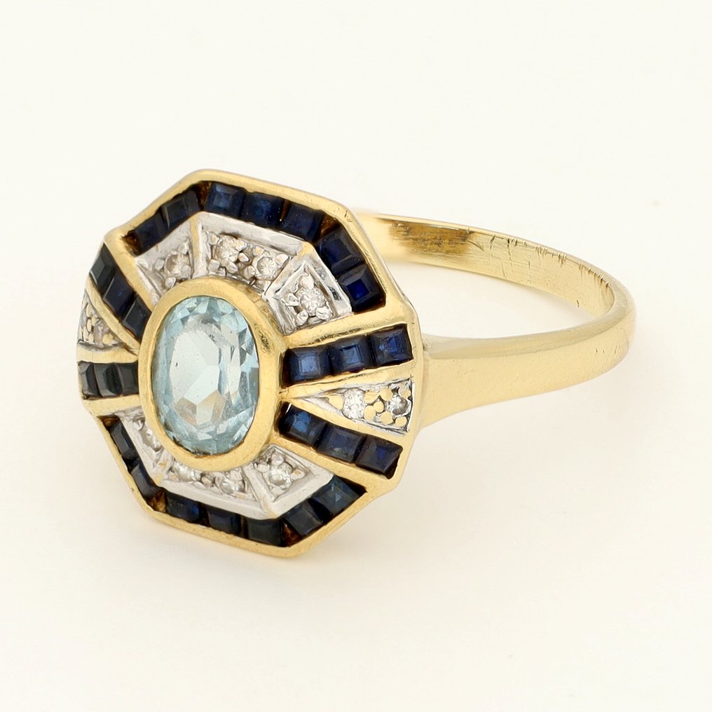 戒指 - 18K包金 黄金, 白金 钻石 (天然)  - 尖晶石-蓝宝石 #1.0