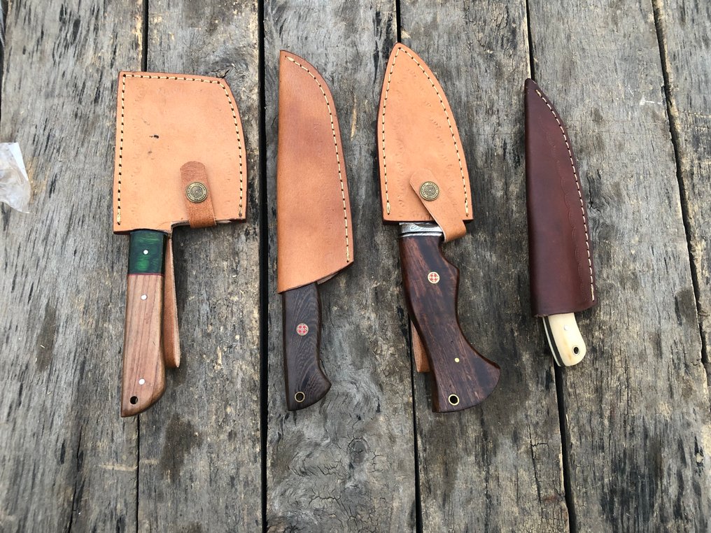 廚刀 - 尊貴的手工剝皮刀，多層鍛鋼刀身，木質與稀有刀柄 - 北美 - TD22 皮革鞘 #3.2