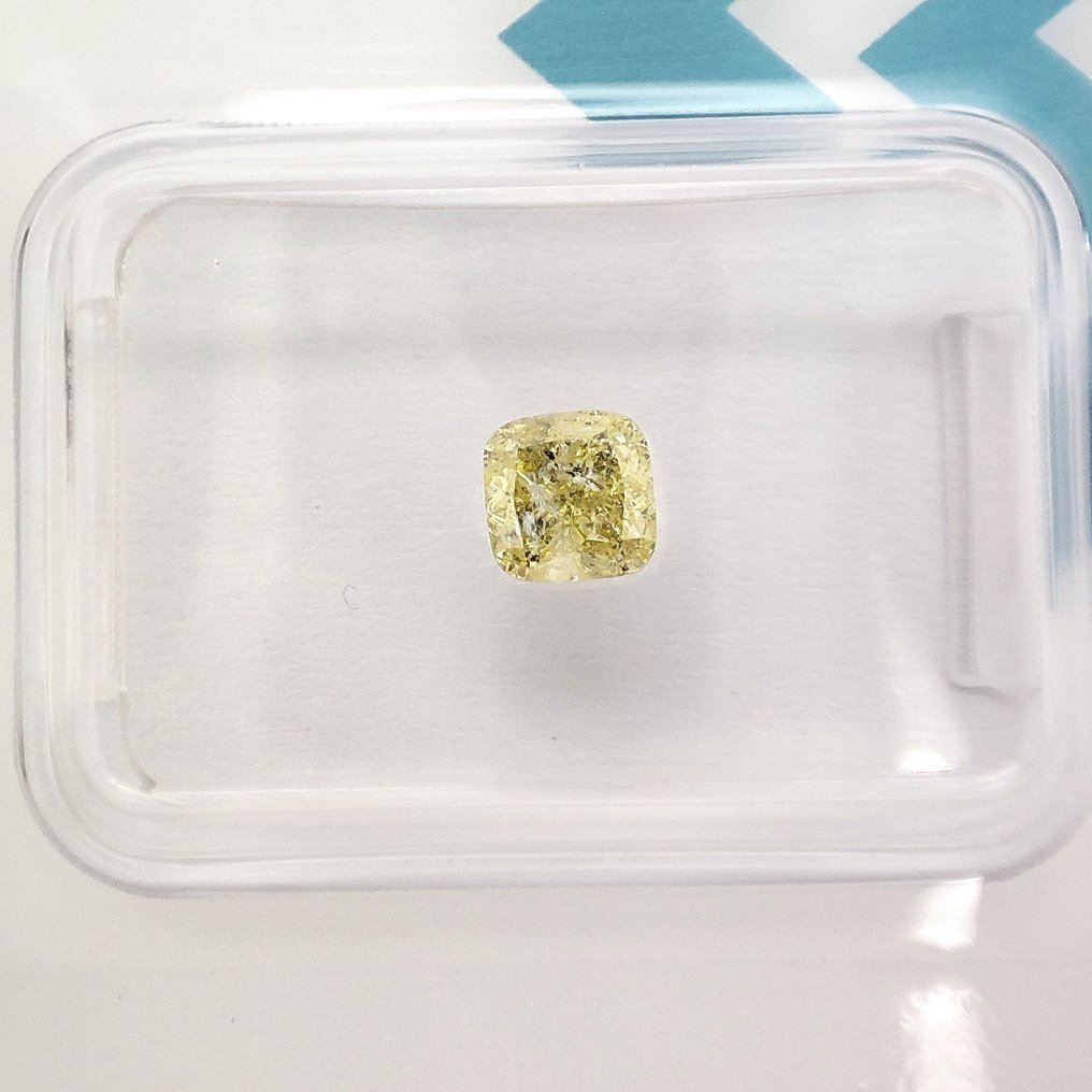 Nincs minimálár - 1 pcs Gyémánt  (Természetes színű)  - 0.57 ct - Párna - Fancy Sárga - I2 - Nemzetközi Gemmológiai Intézet (IGI) #1.0