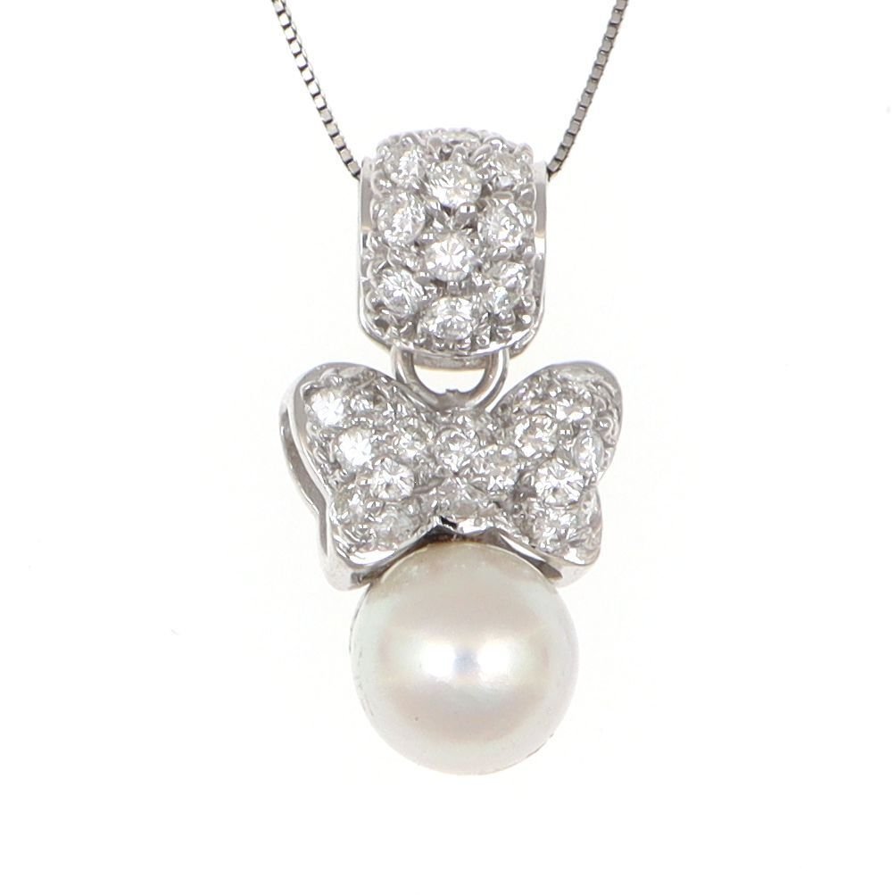 χωρίς τιμή ασφαλείας - Κολιέ με μενταγιόν - 18 καράτια Λευκός χρυσός Διαμάντι (Φυσικό)  - Μαργαριτάρι #1.0