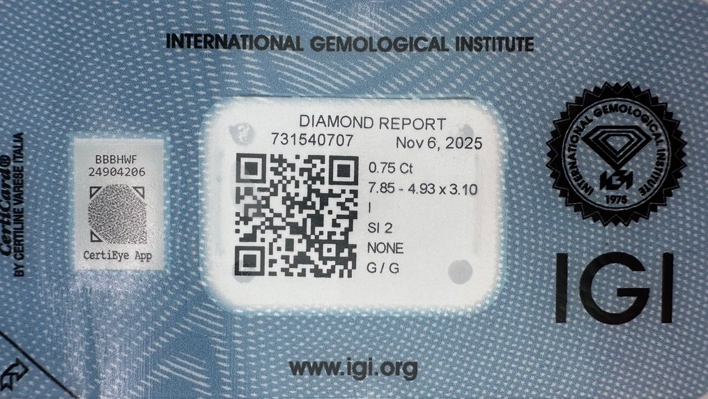 1 pcs 钻石  (天然)  - 0.75 ct - 梨形 - I - SI2 微内含二级 - 国际宝石研究院（IGI） - （自然） #4.3