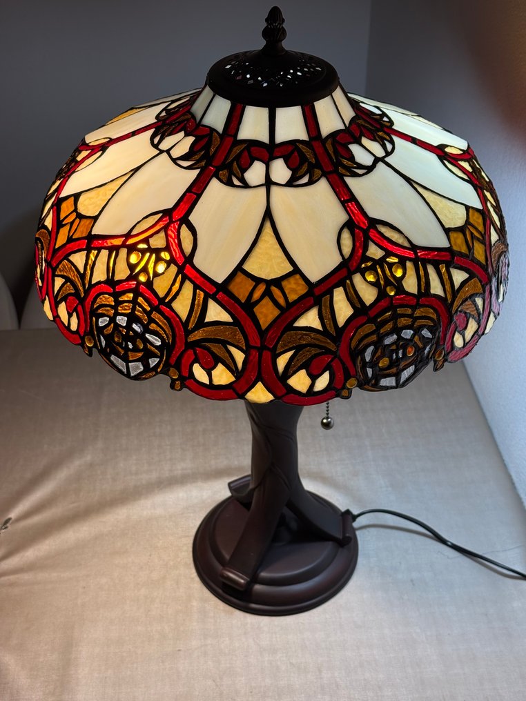 XXL Tiffany stijl tafellamp RUBY & GOLD GLOW lamp met 2 lichtpunten Ø 41x58cm! - Tischlampe - Glas in Blei, Metall #4.3