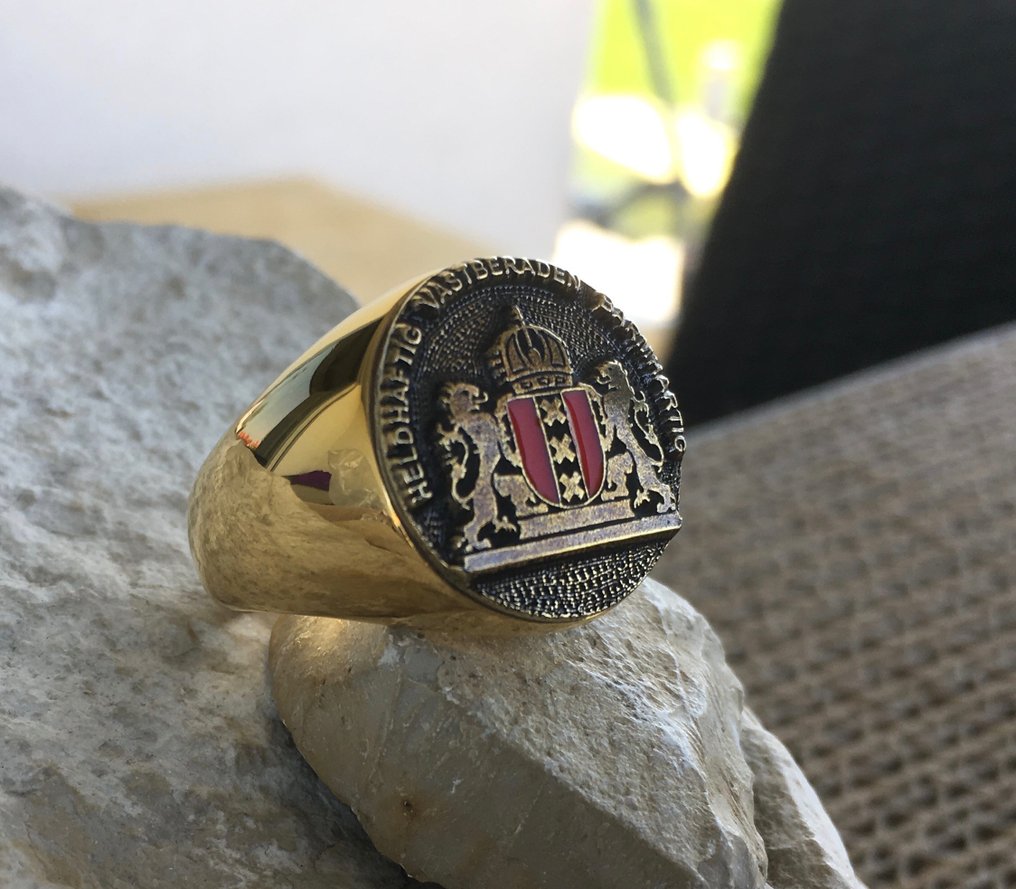 AJS - 圣安德鲁阿姆斯特丹大师荣誉基督教防过敏手术钢24K金 - 戒指 #2.1