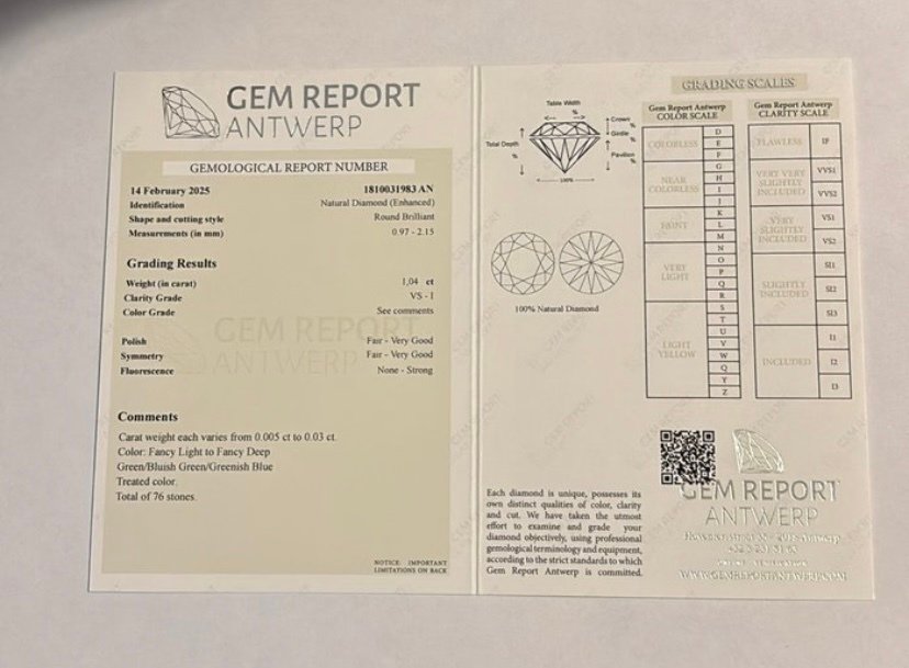 76 pcs Diamant (Fargebehandlet) - 1.04 ct - Rund - VS1, I1 - Edelstensrapport Antwerpen (GRA) #4.3