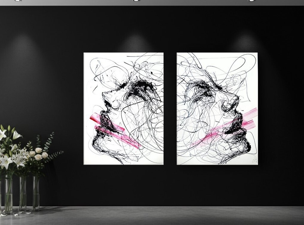 D. Witschkanow - ► “Forbidden fusion of watercolor and acrylic - Redblack Lips" № I (XL) #1.0