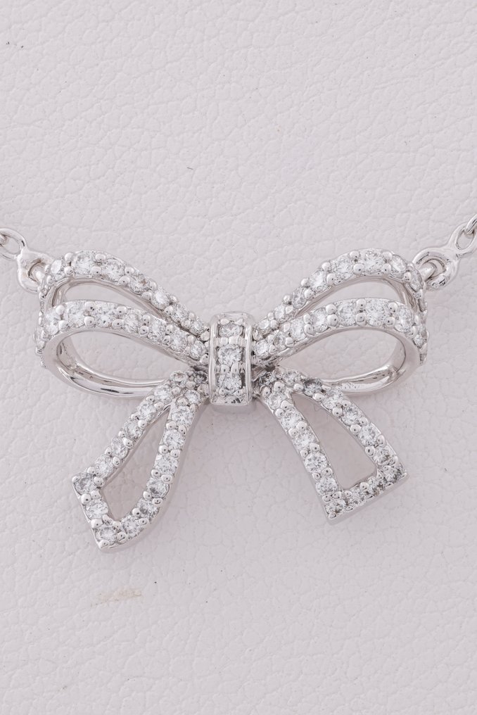 吊墜頸鏈 - 18 克拉 黃金, 镀铑 -  0.33ct. tw. 鉆石 (天然) #2.1